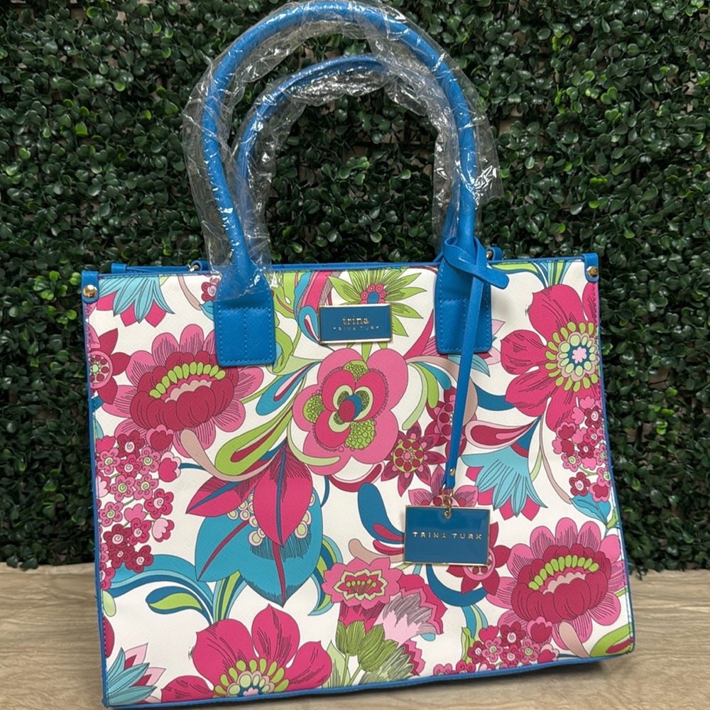 TRINA BY TRINA TURK FLORAL TOTE BLUE